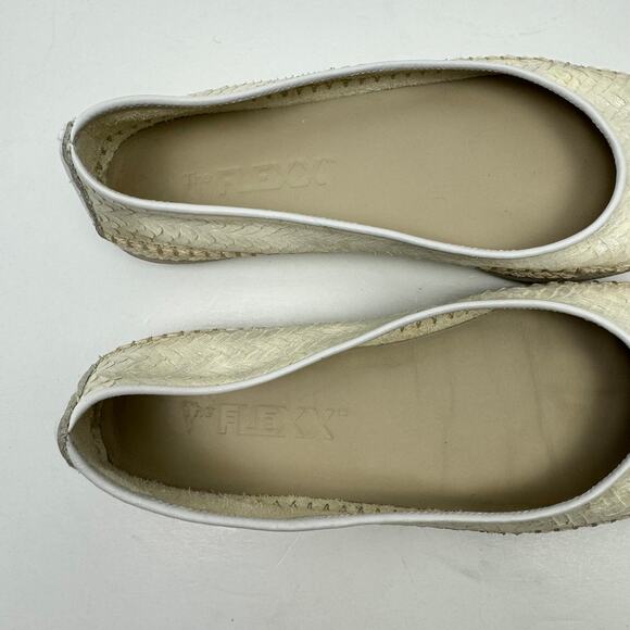 The Flexx | Metallic Ivory Cream Leather Texture Pointed Toe Espadrille Flats - Picture 10 of 12